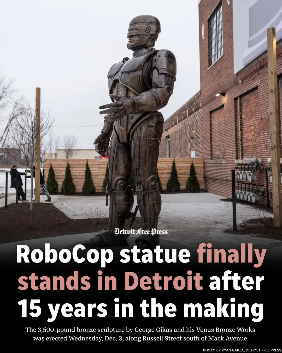 Detroit's RoboCop statue finally takes its post after 15 years