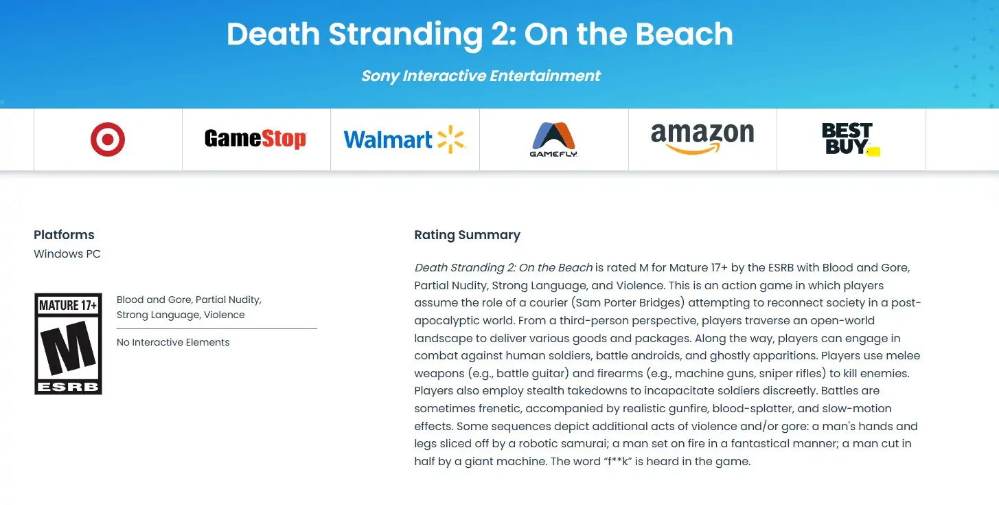 Death Stranding 2 PC port gets closer as ESRB re-lists the game