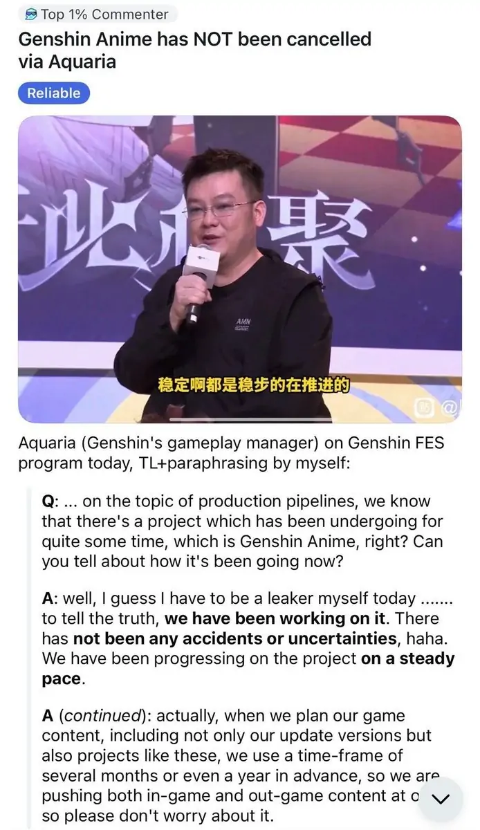 Genshin Impact anime still happening, kills cancellation rumors