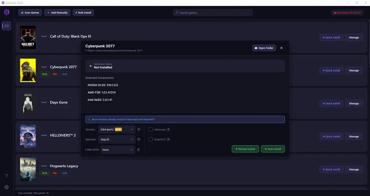 OptiScaler Client simplifies installing and managing OptiScaler across your games