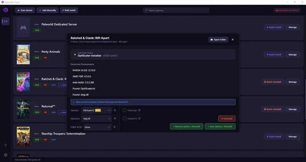 OptiScaler Client simplifies installing and managing OptiScaler across your games